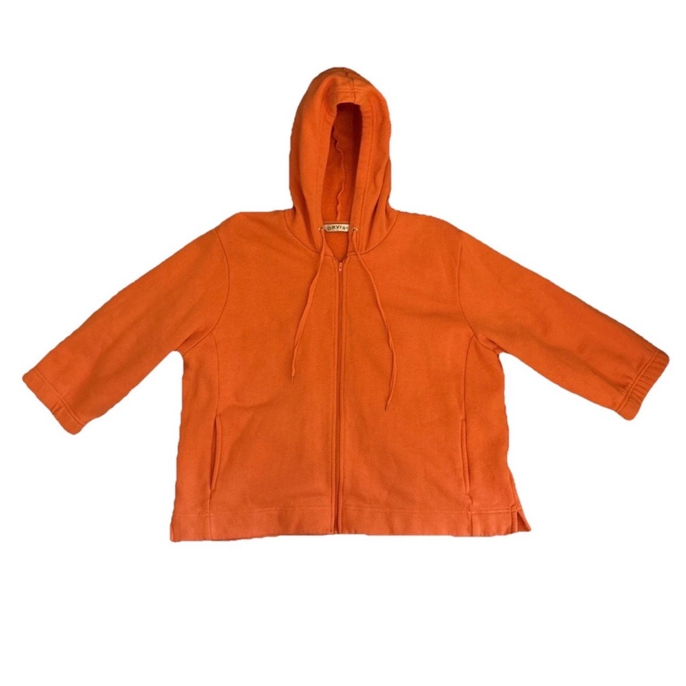 ORVIS Women's Orange 3/4 Sleeve Zip Up Hoodie Sweatshirt Size XL Cotton Blend